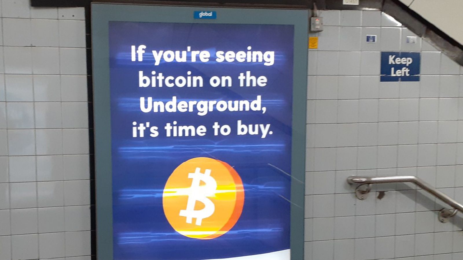 Bitcoin symbol with London City financial district backdrop